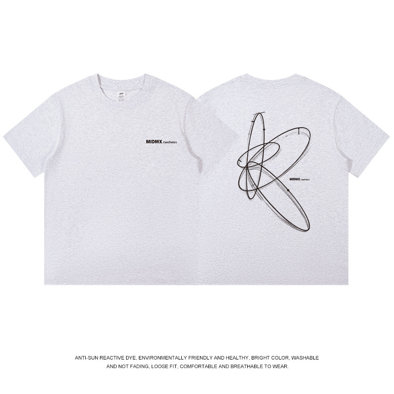全国トレンド幾何学模様プリント Tシャツメンズ夏 ootd 白半袖コットンラウンドネックトップ女性 ins トレンド卸売|undefined