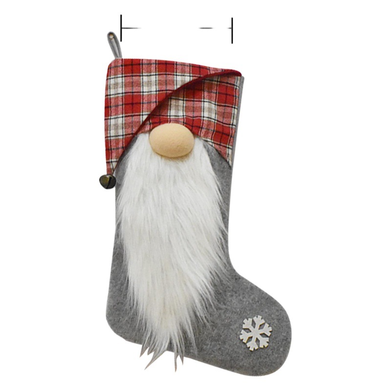 Transfronteriza nuevas decoraciones navideñas a cuadros rojo gris muñeca sin rostro calcetines de Navidad calcetines de regalo de los niños de Navidad