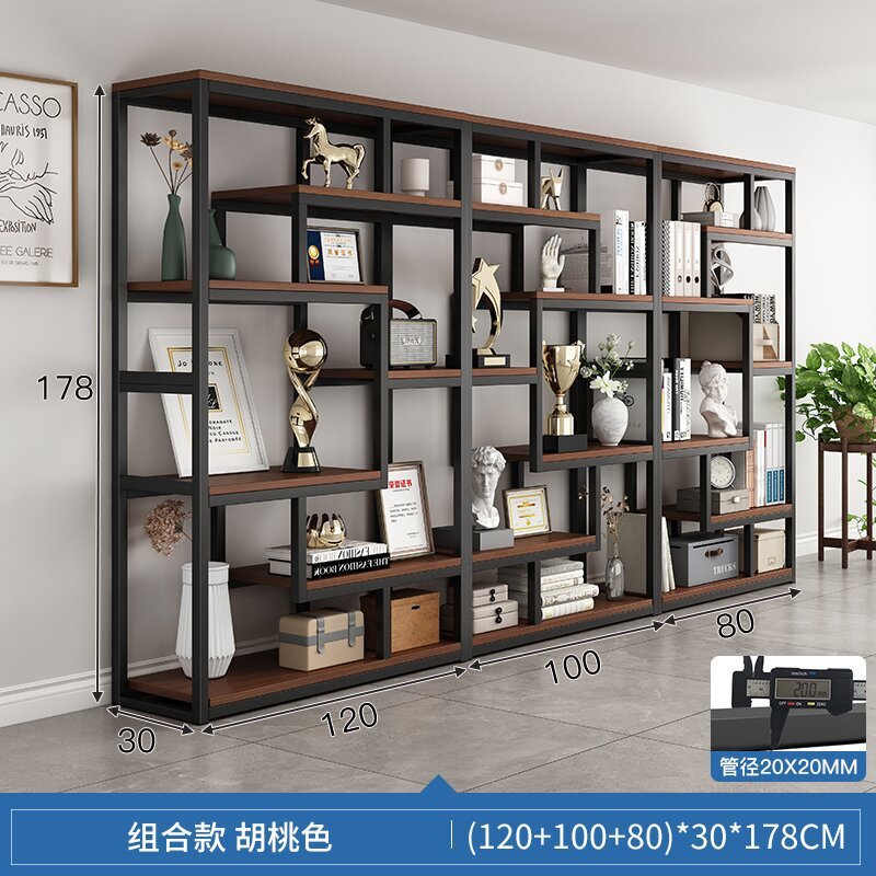 产品展示柜陈列柜博古架子铁艺书架一体靠墙办公室隔断置物柜货架|undefined