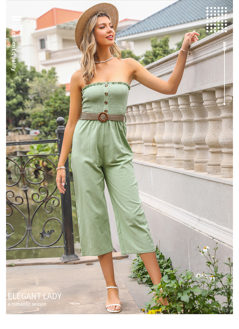 summer new one-shoulder solid color jumpsuit  NSYYF61464