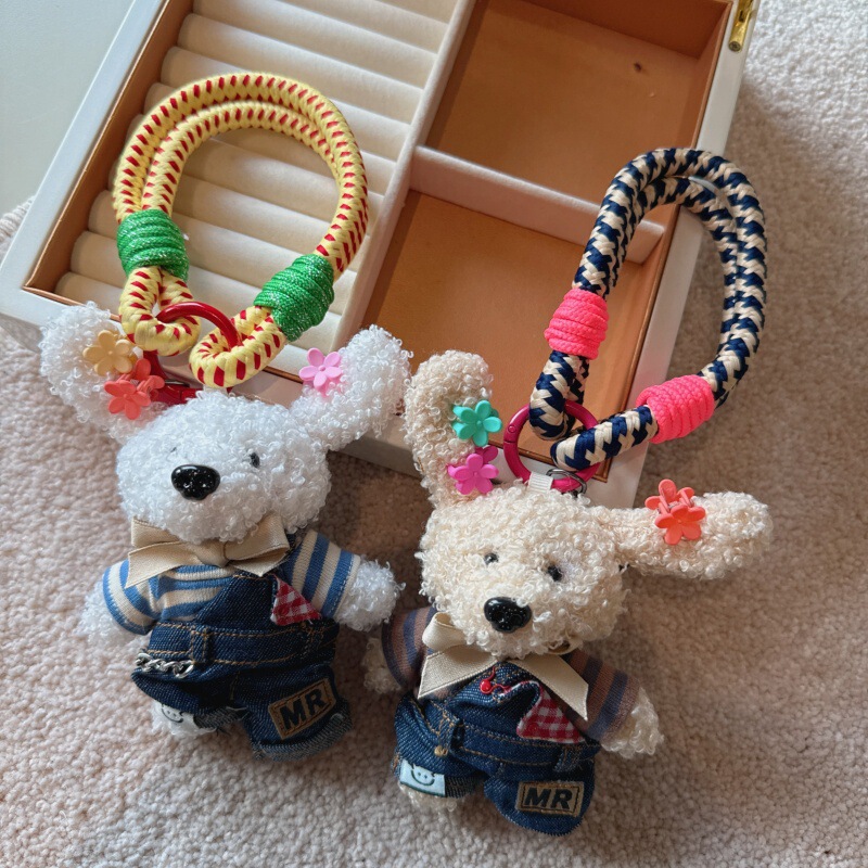 South Korea Cute Long Ears Cowboy Bear Color Rope Pendant Small Doll Bag Hanging Doll Mobile Phone Keychain Hanging