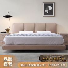 意式轻奢高级感床主卧小黄牛皮现代简约双人床带软靠碳钢悬浮床