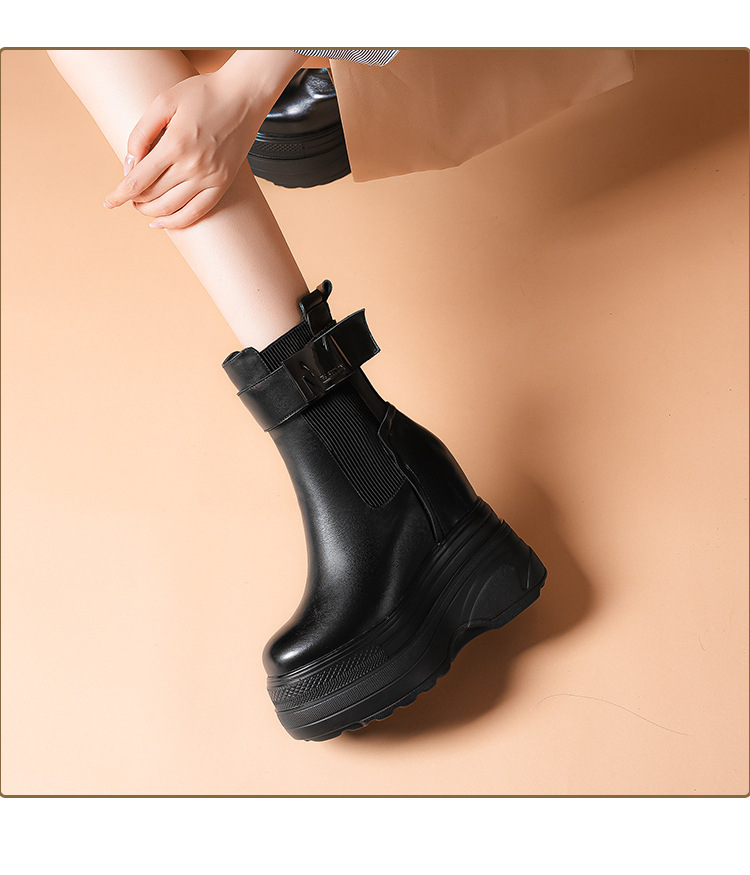 Boot nữ cổ thấp đế xuồng cao 14 cm khóa kéo phong cách casual — Lót nhung đen chi tiết 6