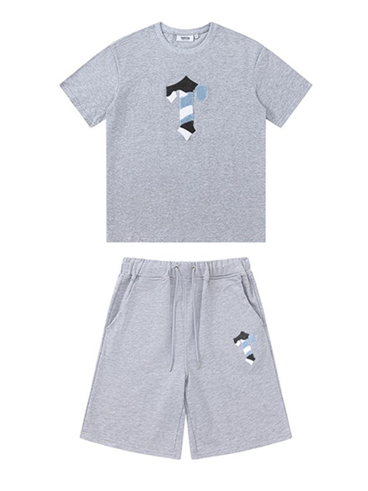Trapstar verano pantalones cortos de manga corta hombres y mujeres toallas de moda europea y americana bordadas impresión T-letter T-shirt casual set