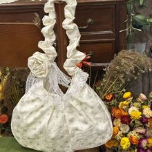 (洋桔梗)小红书同款花朵清新蕾丝单肩复古仙女大容量斜挎帆布包I0