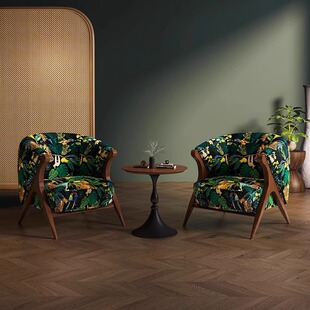 Wabi-Sabi Style Vintage Single Sofa Chair Retro Designer Hotel B&B Cafe Reception Negotiation One Table and Two Chairs
