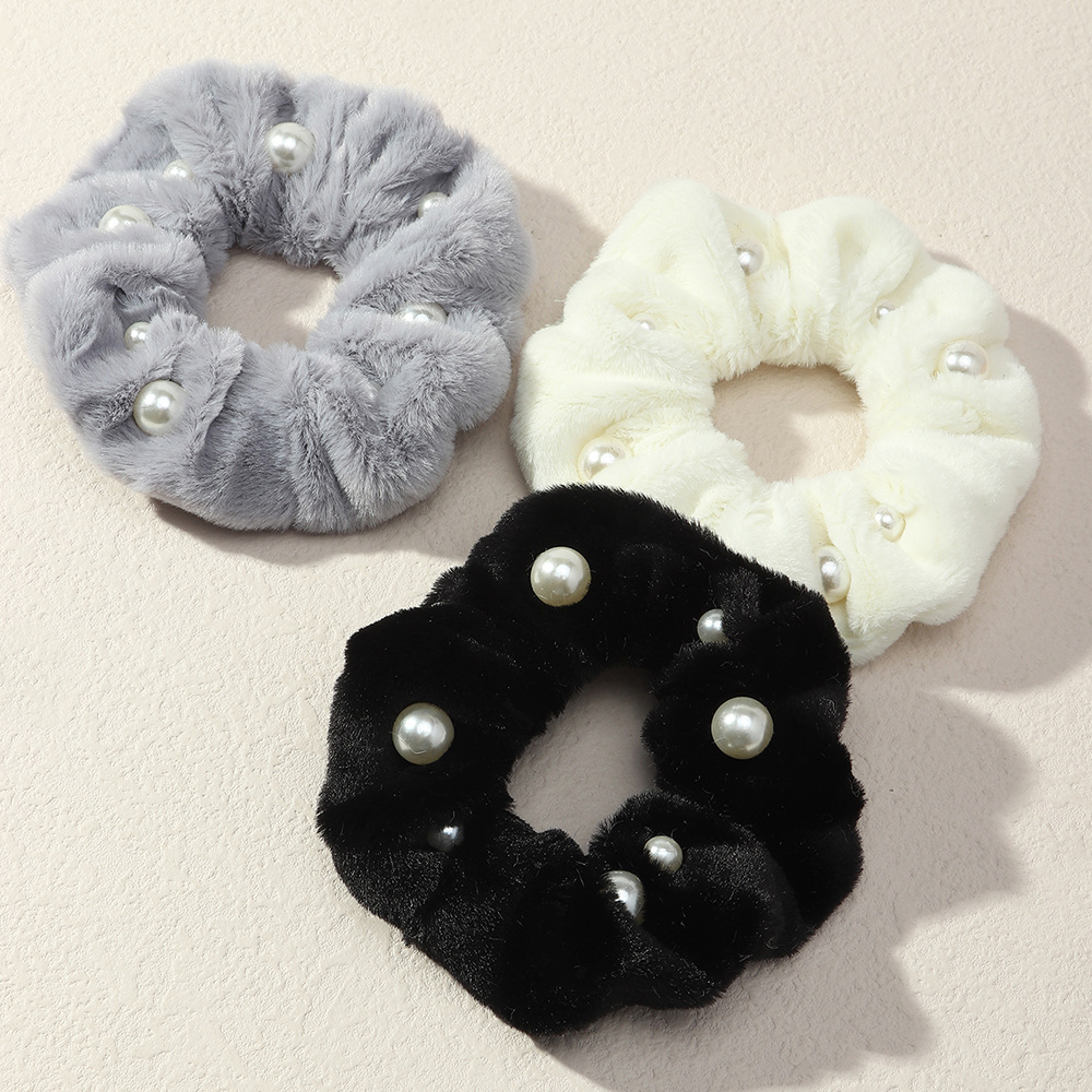 欧美饰品冬绒布钉珍珠大肠圈跨境货源女时尚百搭发圈女发饰套装