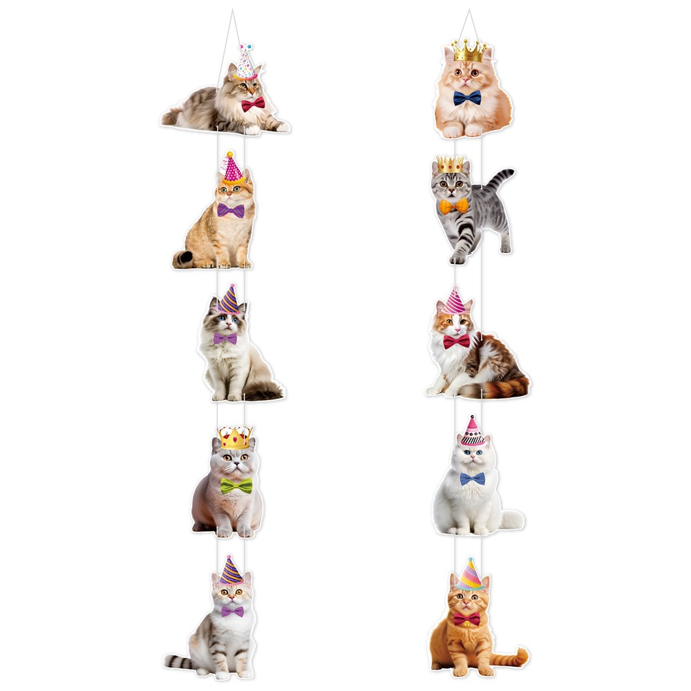 Nueva decoración de fiesta de cumpleaños para gatos con bandera de tracción para mascotas con tema de decoración de cumpleaños para tarjetas de pastel