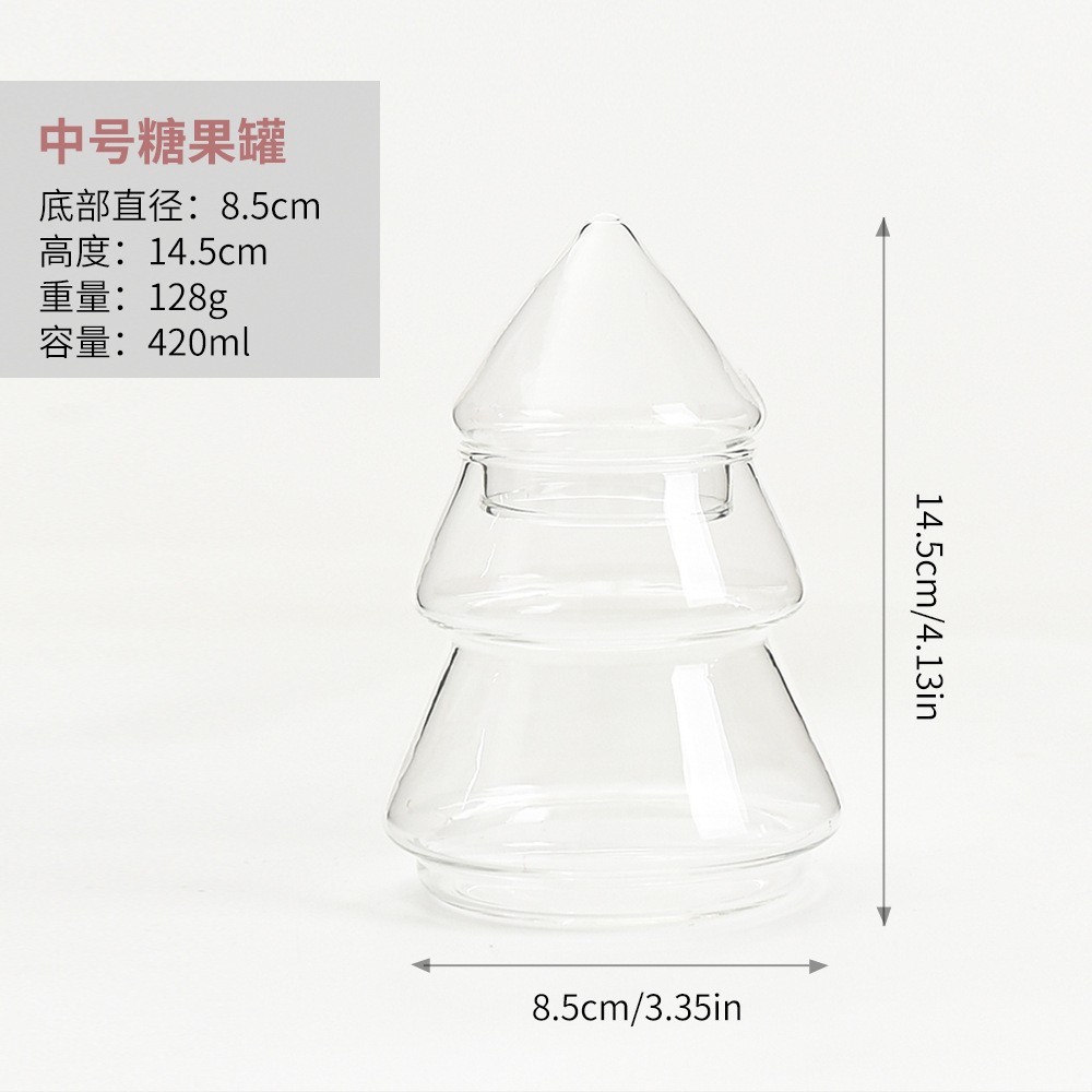 Tarro de almacenamiento de árbol de Navidad de vidrio creativo Tarro de dulces con tapa Decoración de almacenamiento de estilo europeo Decoración del hogar Decoración de mesa de postre suave