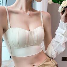 无肩带聚拢内衣女抹胸大胸显小胸防走光无痕文胸罩无钢圈夏季超薄