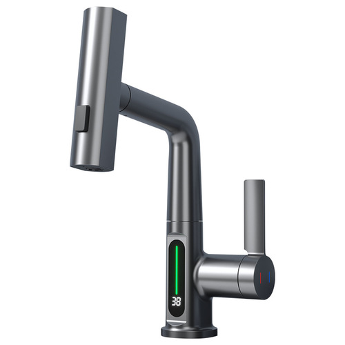 Intelligent digital display pull-out basin faucet bathroom basin lift bathroom wash basin hot and cold dual-use faucet