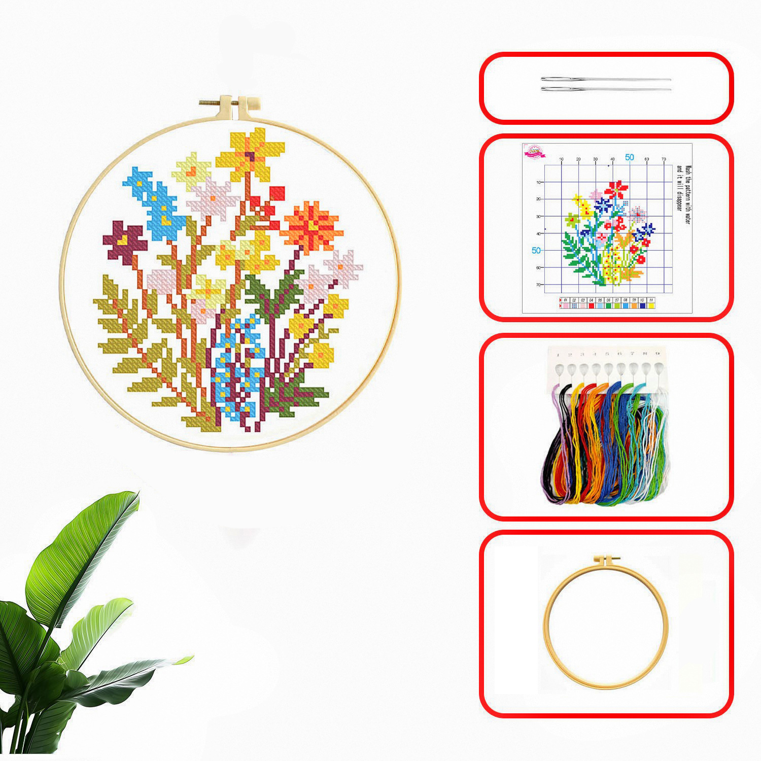 Novato paquete de materiales de bordado cruzado flores y hierba decoración de sala de estar DIY fabricantes hechos a mano al por mayor