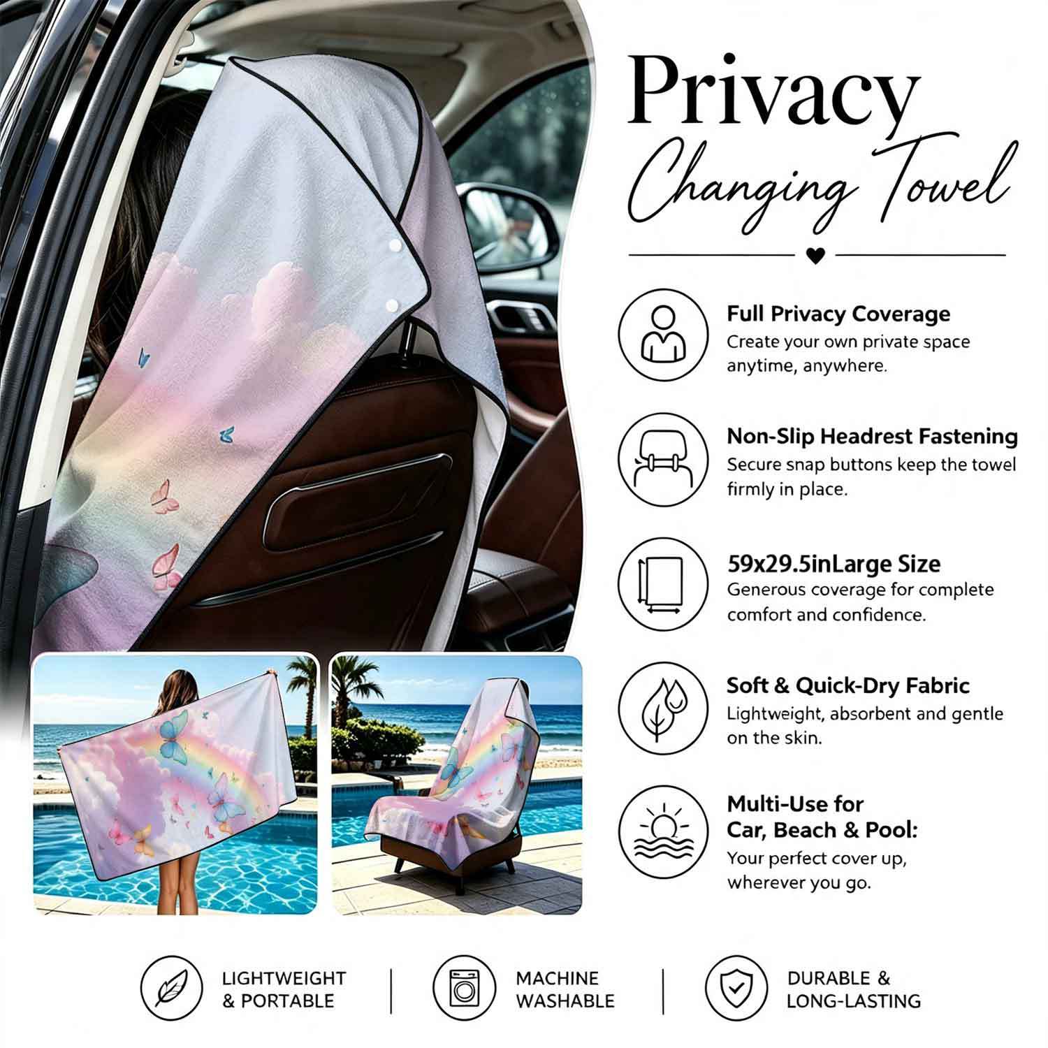 Printed bath towel and car seat cover 2-in-1, ultra-fine fiber outdoor beach and car dual-use universal seat cushion