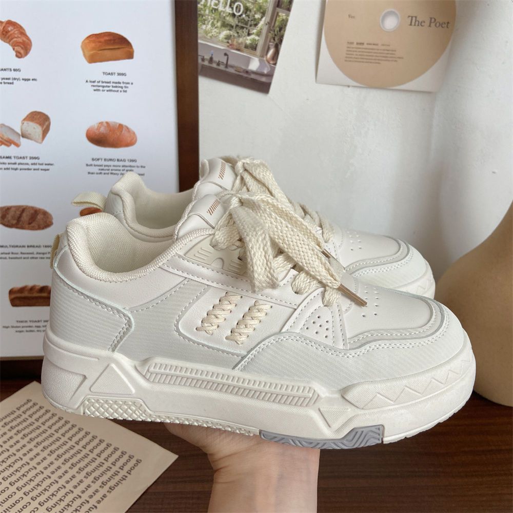 Women's Casual Sneakers Thick Sole Versatile White Shoes_voghion.com