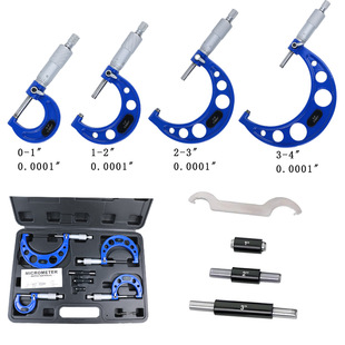 High-Precision Grinding Process 0-4 Outer Diameter Micrometer Set Imperial Micrometer Four-Piece Set Spiral Micrometer