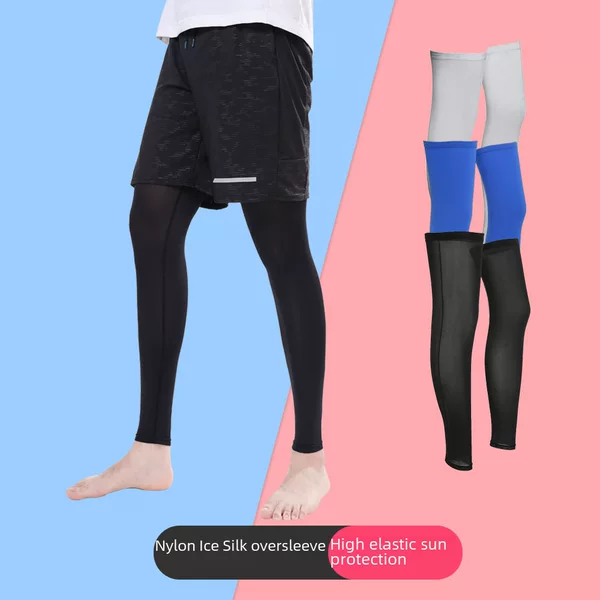 Sharetour Summer Cycling Sun Protection Leg Sleeves Silicone Non-Slip Thin Sports Knee Pads Nylon Ice Silk Leg Sleeves