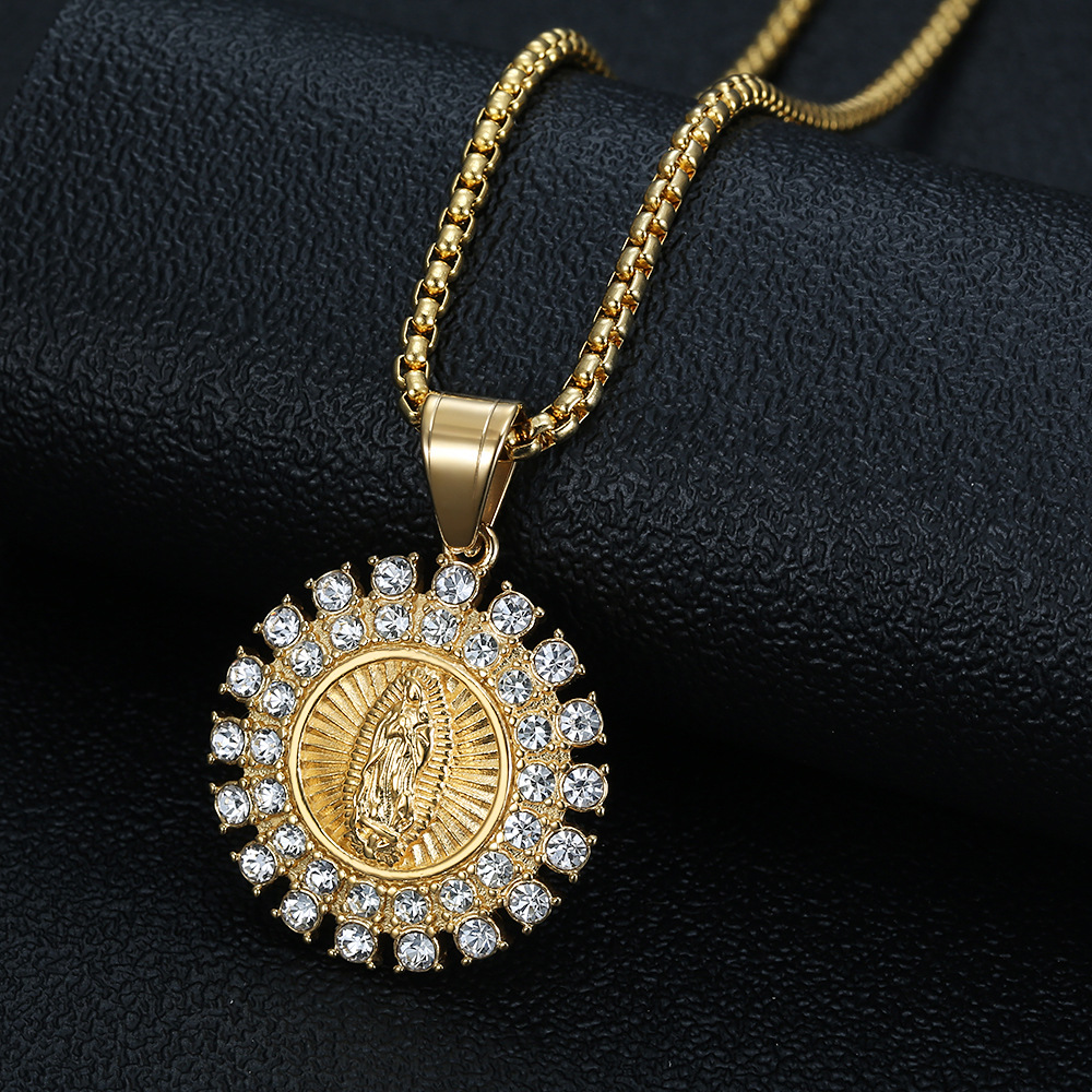 Human Pattern Men's Gender Hip-Hop Human Titanium Steel Plating Rhinestones 18K Gold Plated Men's