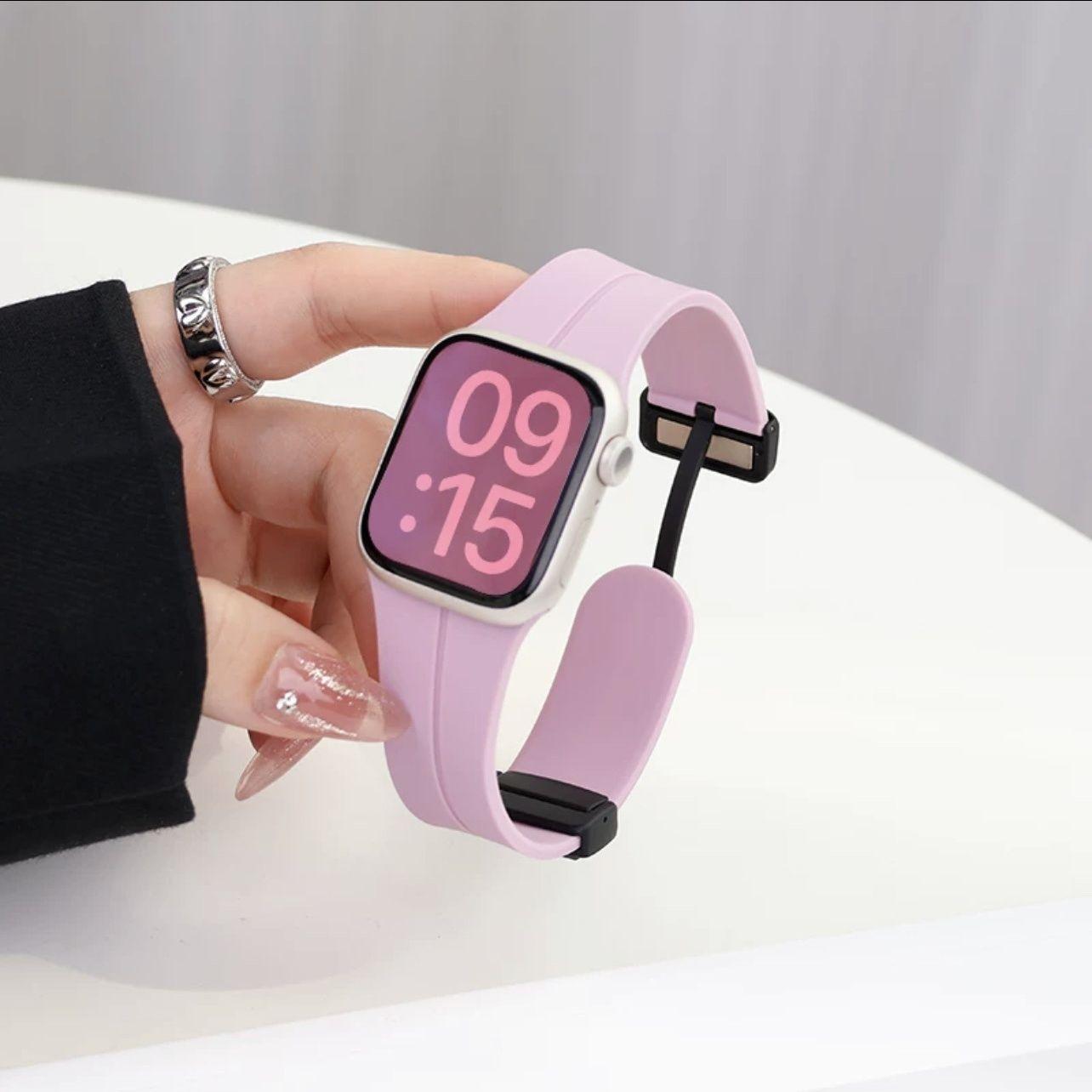 Correa de reloj Apple aplicable iwatch10987Ultra silicona líquida con hebilla plegable magnética carcasa protectora de caramelo