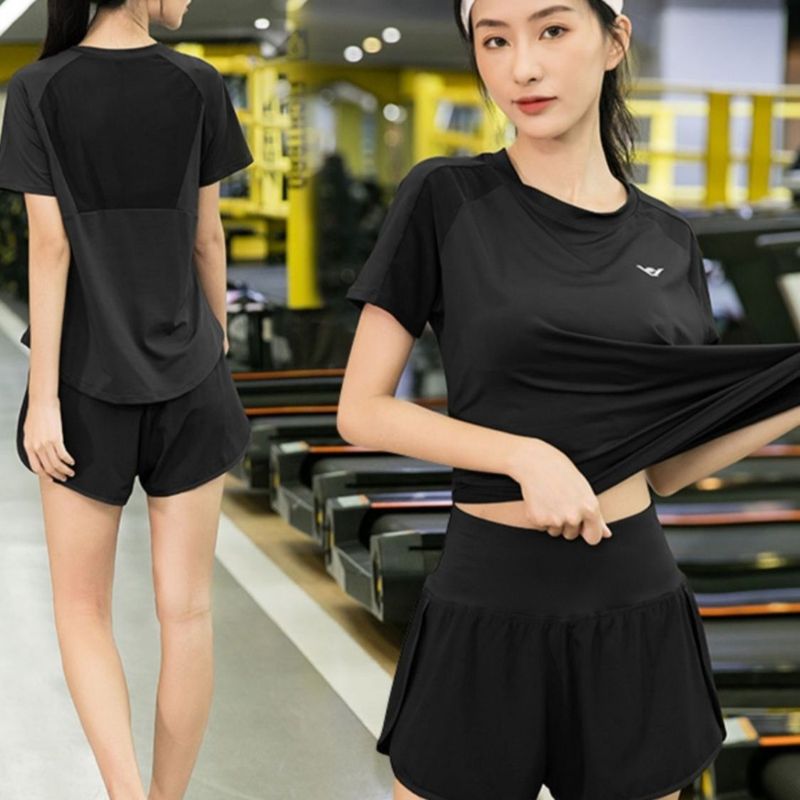 跑步套装女装运动套装女两件套显瘦短袖夏季健身服装速干衣瑜伽服|undefined