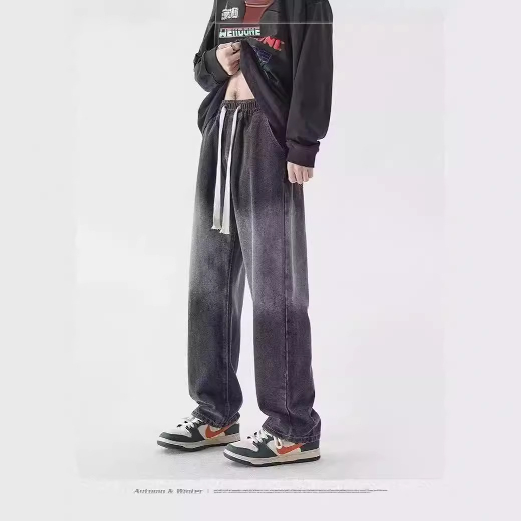 Spring and Autumn Vintage Jeans Men's Straight Loose Trendy Brand Wide Leg American Style Summer All-match Casual Long Pants for Boys