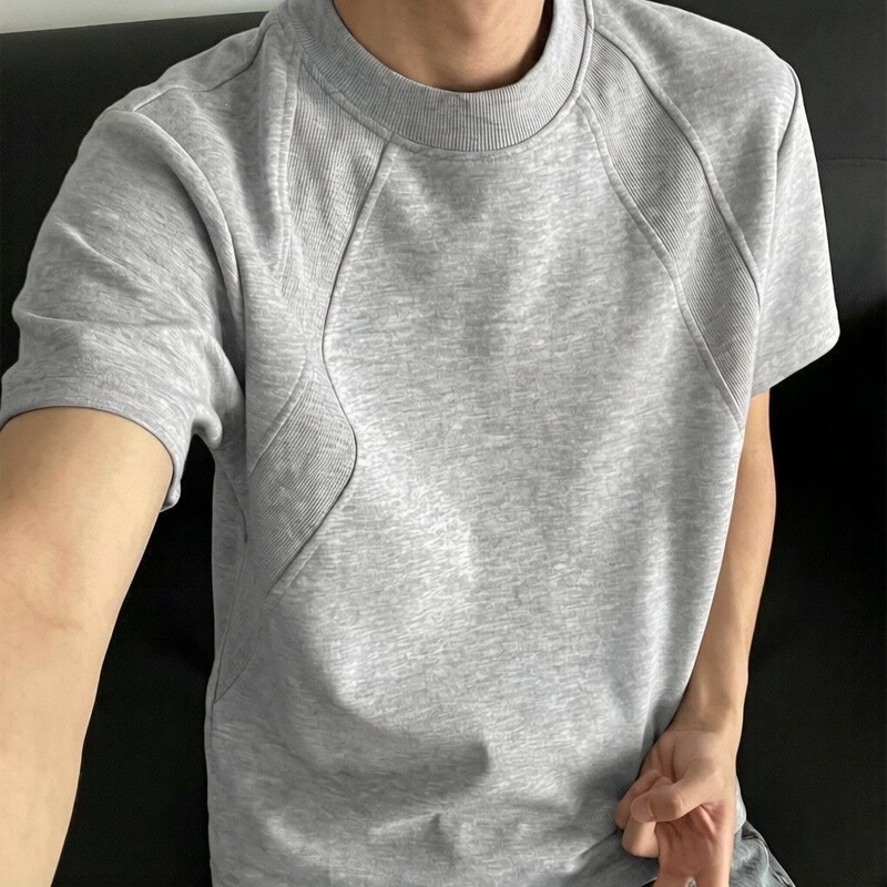 Cleanfit Summer Outfit Deconstructed Short-Sleeved Men's Summer Boxy Style Pure Cotton Patchwork Short-Sleeved Top for Men Cleanfit Summer Outfit Deconstructed Short-Sleeved Men's Summer Boxy Style Pure Cotton Patchwork Short-Sleeved Top for Men