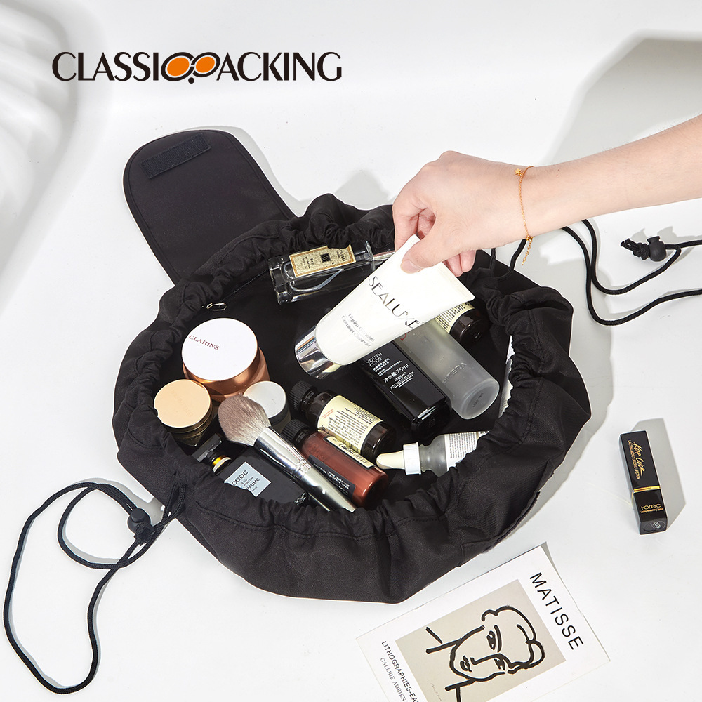 Bolsa de cosméticos perezosa simple japonesa Bolsa de lavado portátil de viaje Bolsa de almacenamiento con cordón de gran capacidad de color sólido de alta calidad