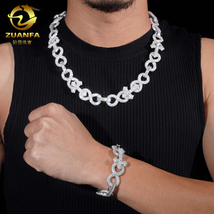 ZUANFA New European and American 17mm Hip Hop Bracelet 925 Silver Full Set Moissanite 8-character Cross European and American HIPHOP