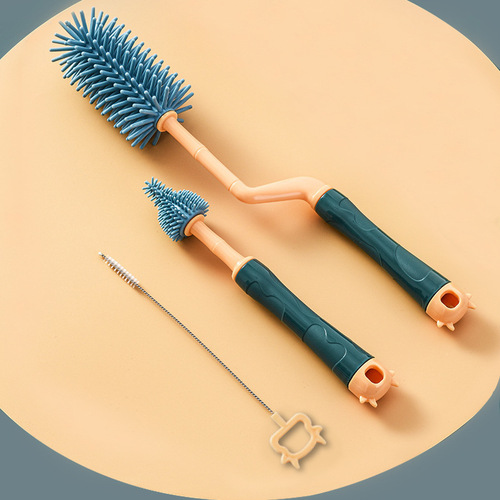 2024 cup brush combination rotating soft plastic cup brush baby pacifier brush + bottle brush + straw brush three-piece set