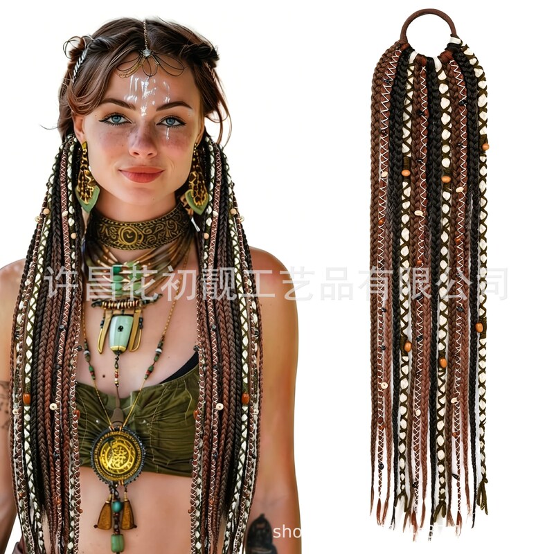 Foreign Trade Cross-Border Wigs, Bohemian Handmade Braided Wigs, High-Temperature Synthetic Wigs, African Dreadlocks, Ponytails