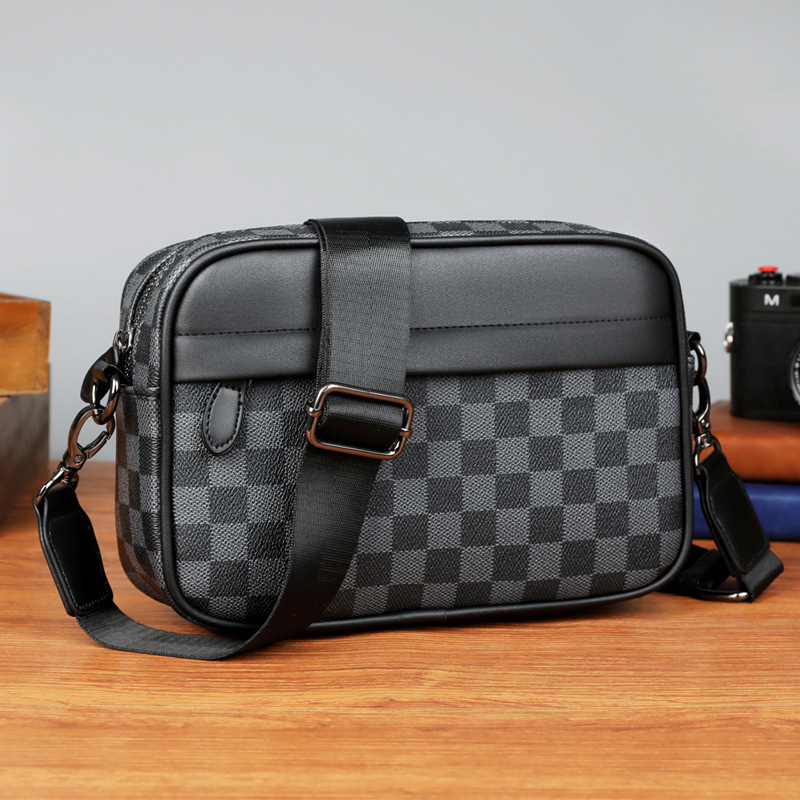 Cross-Border Fashion Shoulder Bag, Casual Trendy Plaid Small Crossbody Bag, Casual Business Men's Shoulder Bag, Pu Commuter Men's Bag
