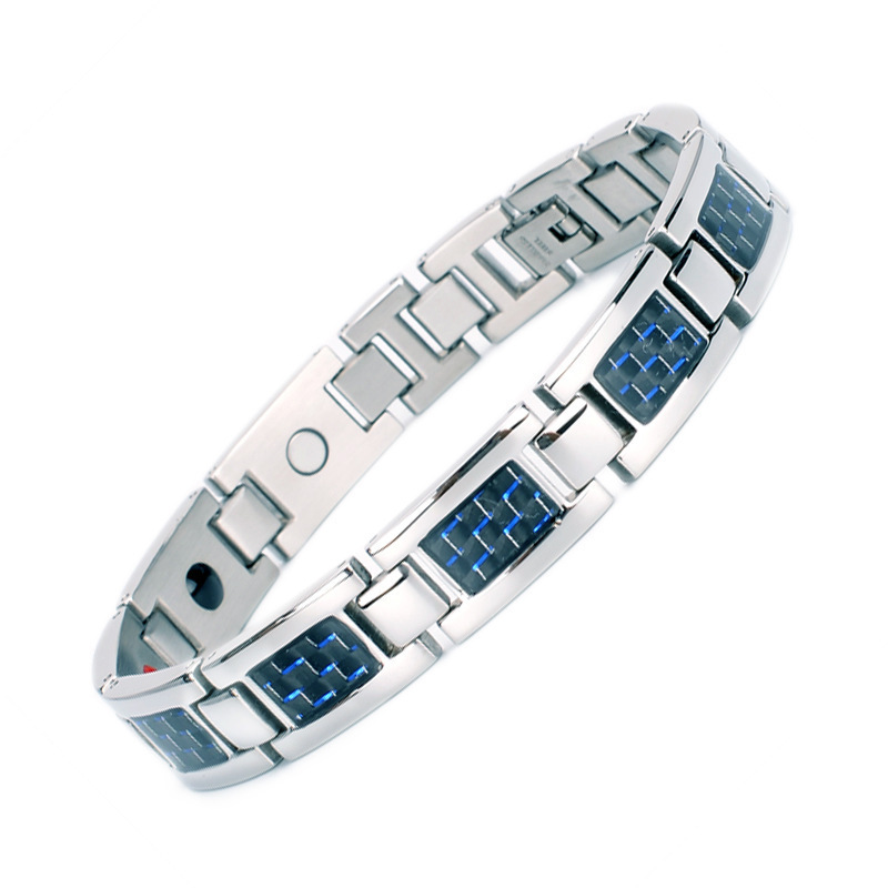 Ventas transfronterizas de moda europeas y americanas para hombres de aleación de fibra de carbono pulsera magnética ajustable joyas de mano