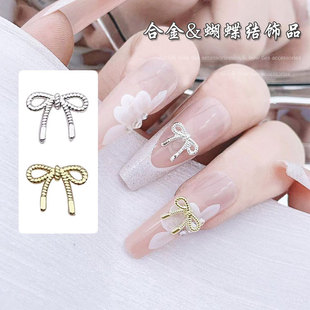 Internet Celebrity New Arrival Bow Nail Jewelry Alloy Diamond Bow Ribbon Gold and Silver Nail Decorations Small Accessories