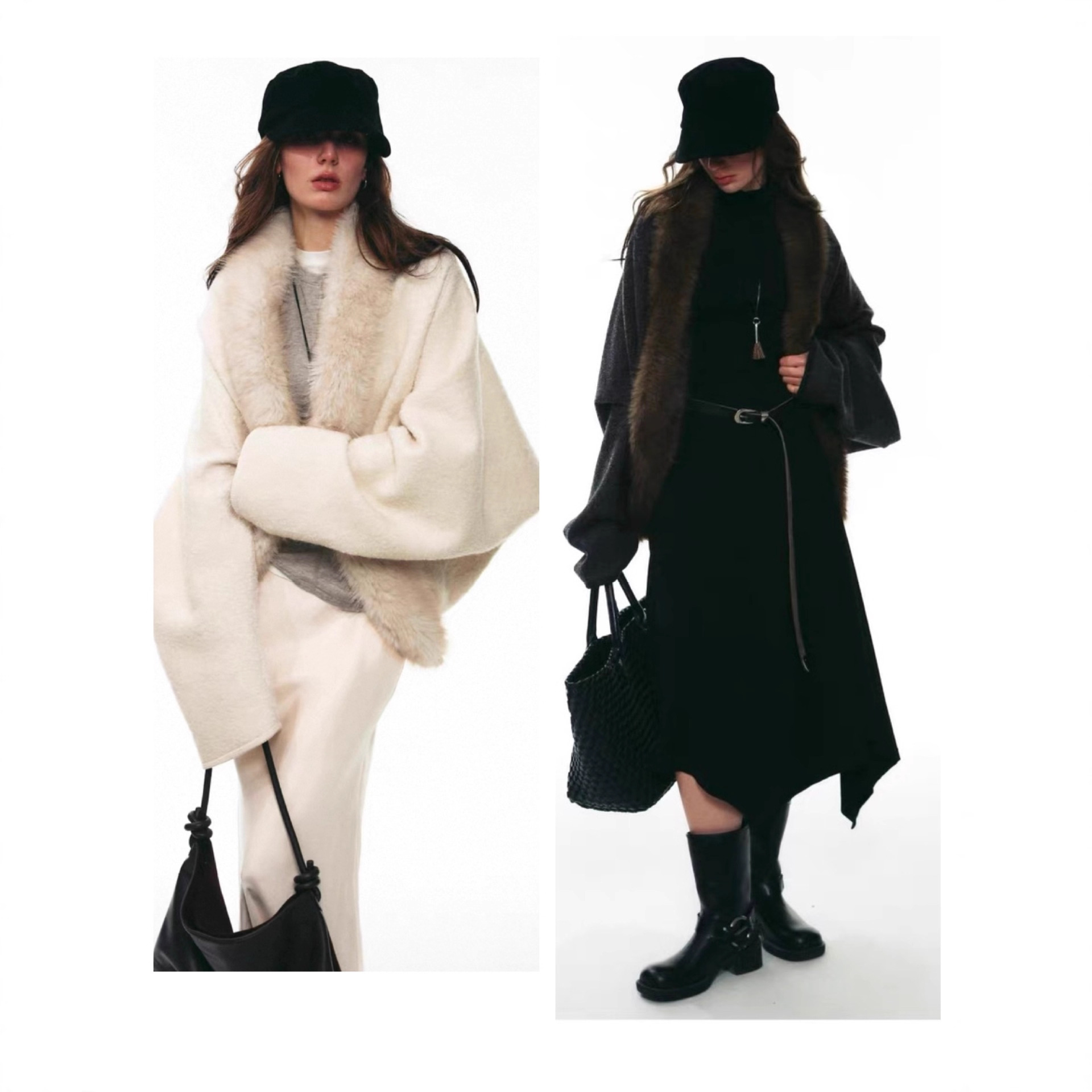 In-Stock 25Aw French-Style Winter Light Luxury Elegant Cocoon-Shaped Wool Collar Cardigan Coat for Women