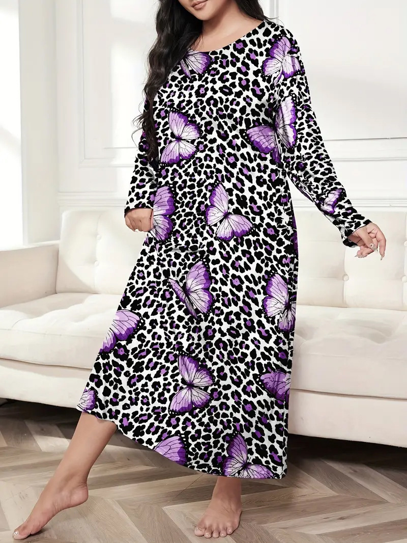 Camisón Largo de Talla Grande con Estampado de Mariposas y Hombros Caídos, Estilo Europeo y Americano 2025, para Mujer, TEMU Amazon