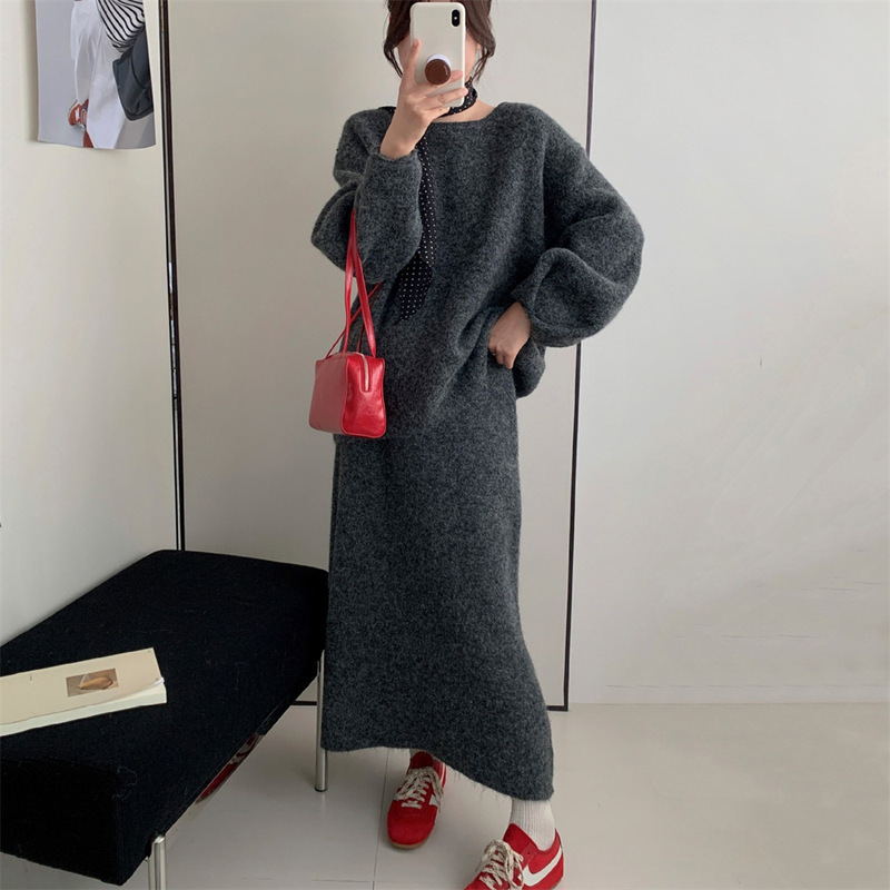 针织套装女秋冬新款正反两穿单排扣毛衣开衫半身长裙休闲两件套女|undefined