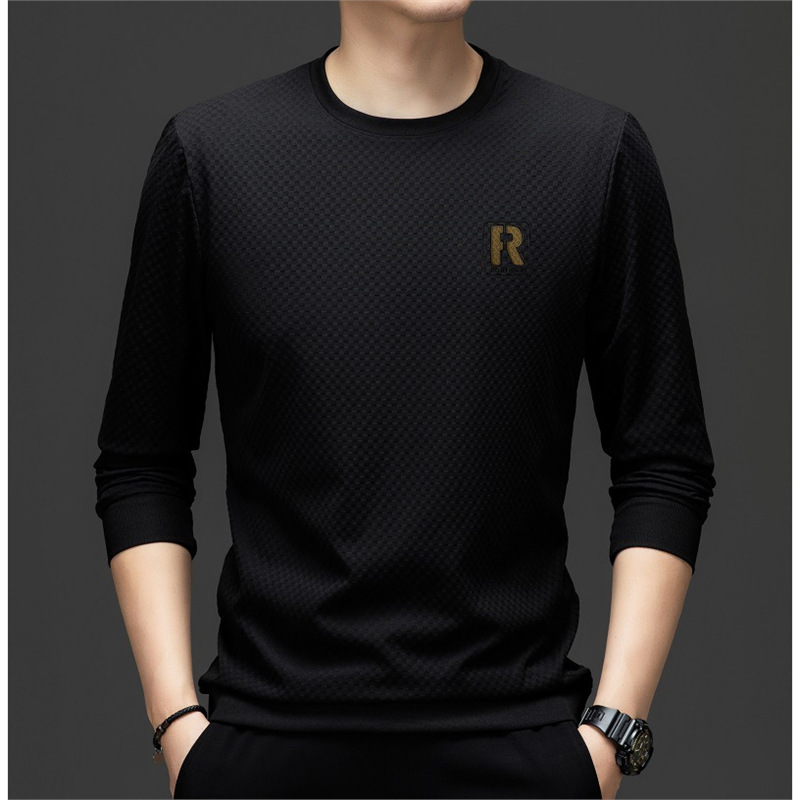 Felpa da uomo a maniche lunghe con scollo tondo, morbida, liscia e versatile per la primavera e l'autunno, senza stiratura, liscia e morbida._voghion.com