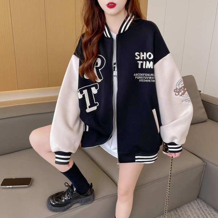 Abrigo de otoño para niñas 2024 nuevos niños de mediana edad, primavera, otoño e invierno, uniforme de béisbol, versión para estudiantes, chaqueta de punto con cremallera, marea