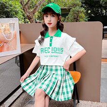 女童夏装2024年JK制服套装裙中大儿童短袖百褶裙休闲时尚一件代发