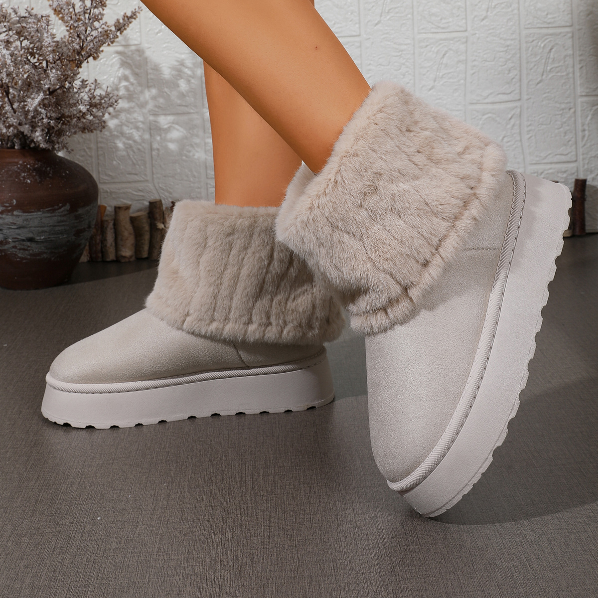 Botines de Nieve Térmicos para Mujer de Suela Gruesa de Gamuza para Invierno