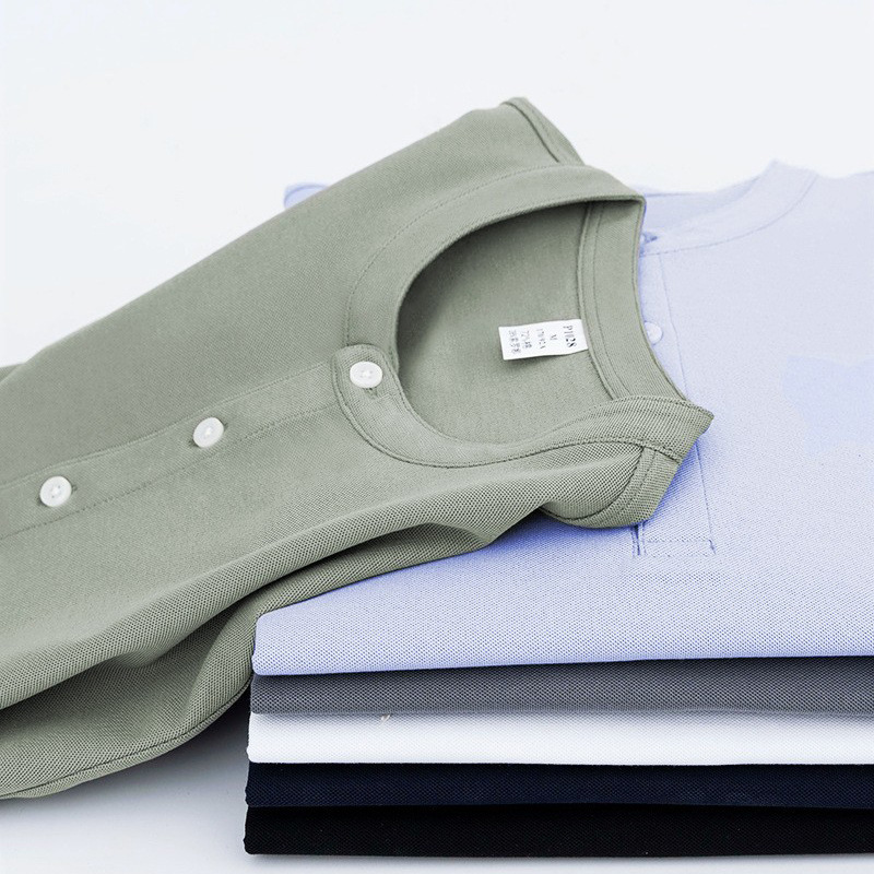 High-End Cotton Solona Short-Sleeved Polo Shirt Men's T-Shirt Versatile Henley Collar Business Men's Top Casual Henley Shirt