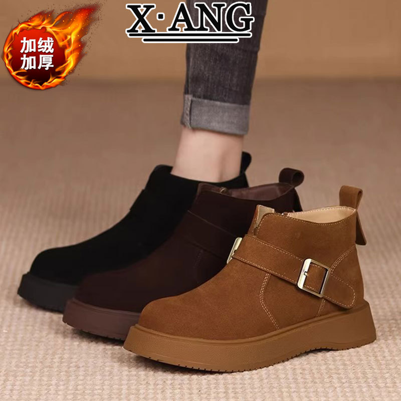 Genuine Leather Boots for Women 2025 New Autumn and Winter Velvet Thickeneded Warm Cotton Boots Birkenstock Short Boots Chelsea Boots