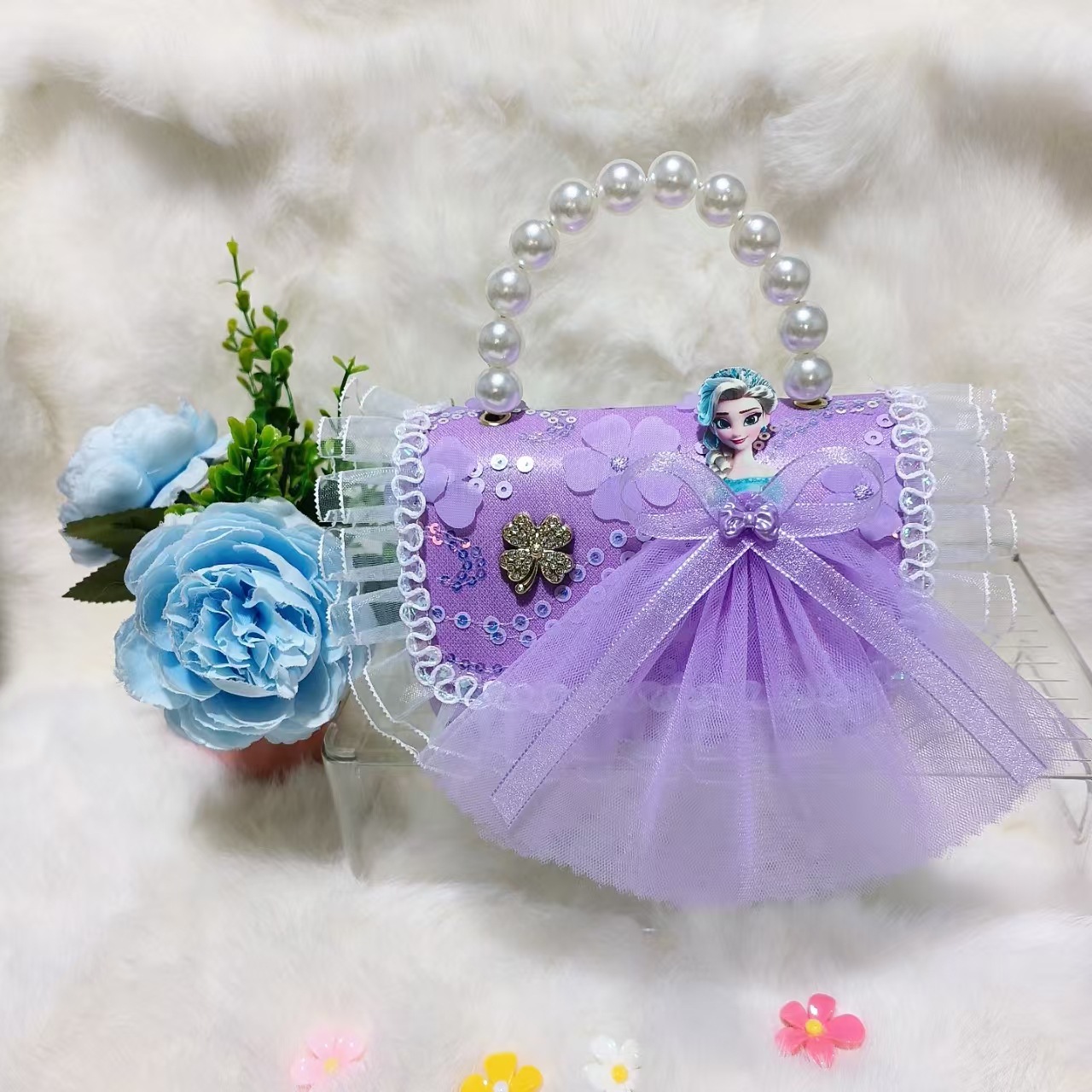 Bolso de princesa portátil de perlas, arco de encaje, bolso de hombro, bolso de cadena, bolso de cambio de Año Nuevo.