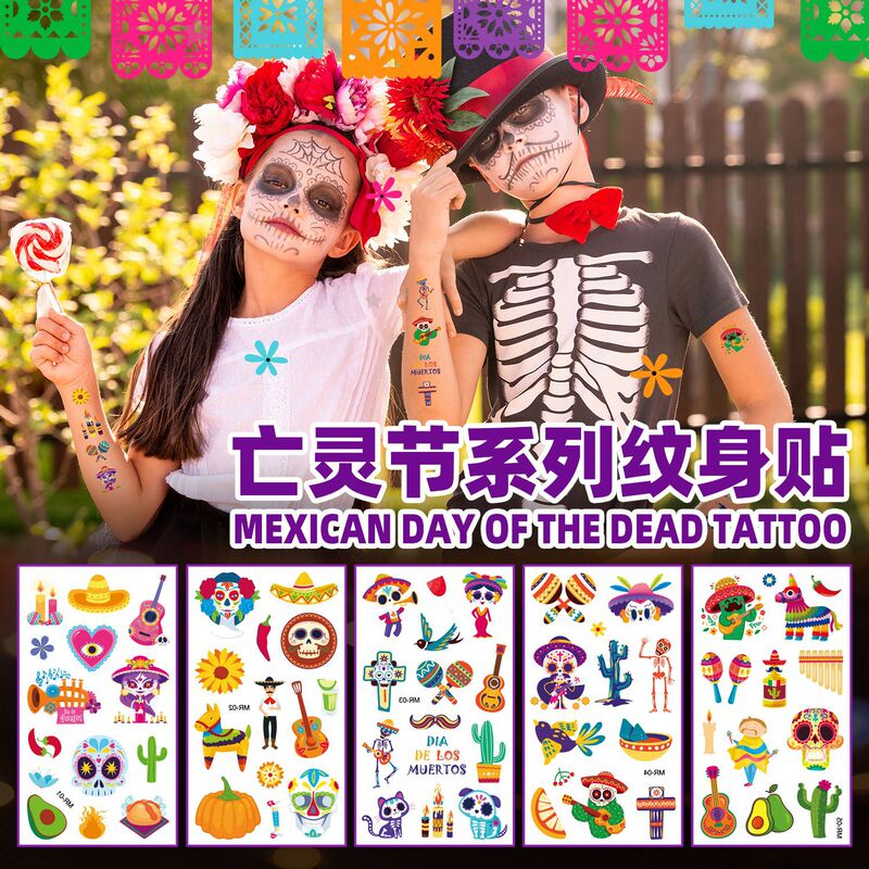 Cross-border children's Mexican Day of the dead tattoo stickers horror skull death day masquerade temporary children stickers Cross-border children's Mexican Day of the dead tattoo stickers horror skull death day masquerade temporary children stickers
