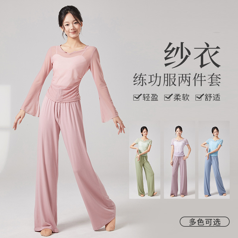 Dance Clothing Women's Suit, Elegant Gauze Clothing, Chinese Classical Dance Practice Clothing, Modern Dance Performance Clothing, Yoga Body Clothing