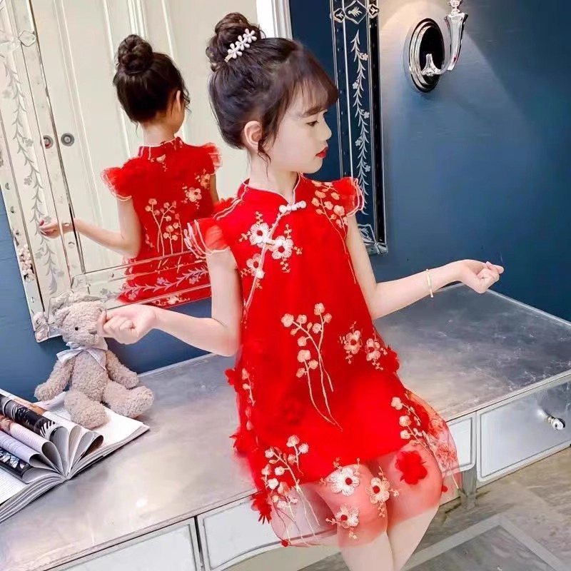 Girls' dress 2024 New Summer Children's Cheongsam Summer Skirt Western Style Girl's Chinese Style Princess Hanfu