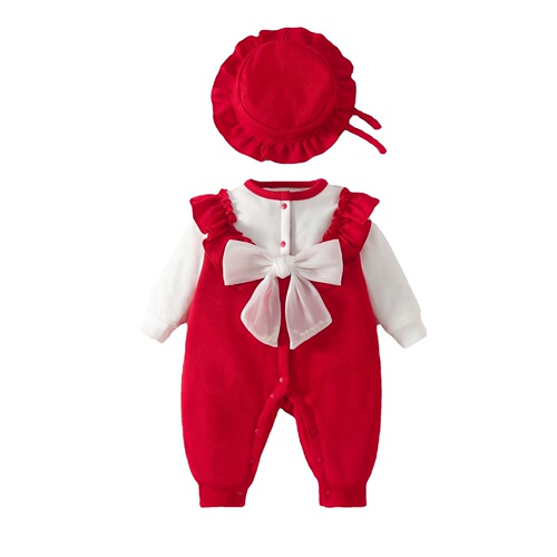 Baby Girl Fall/Winter Padded and Thick Onesie Princess Style Infant Outdoor Outfit for Newborn and 100th Day Crawler