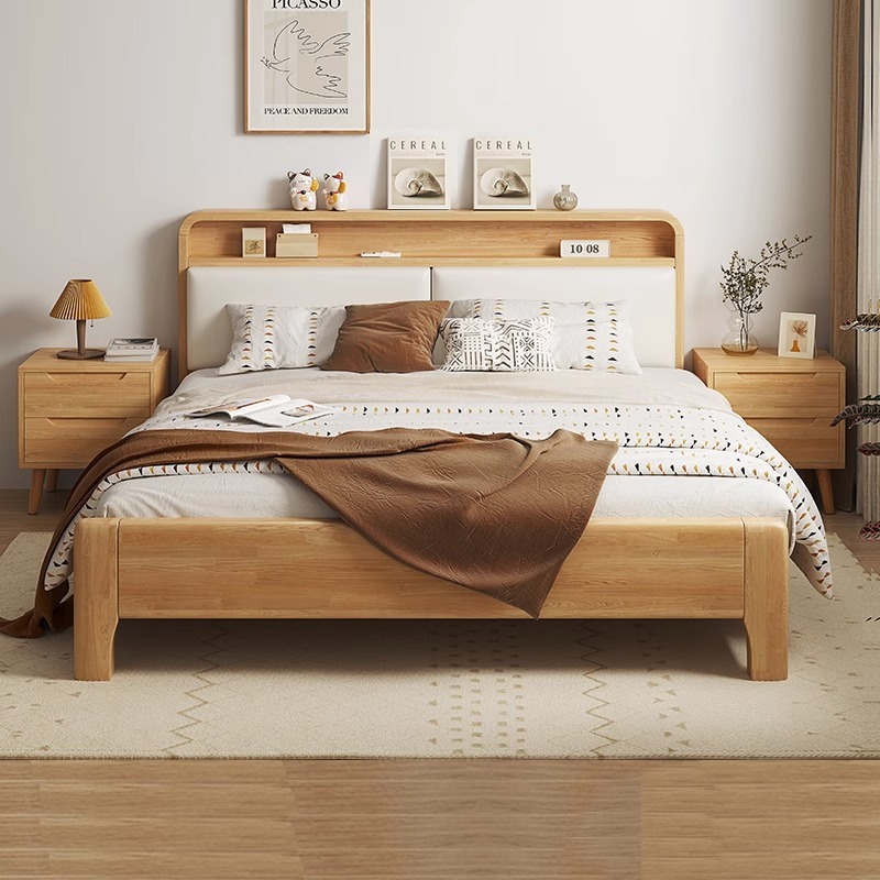 Cama de madera sólida nórdica moderna simple cama doble cama queen 1.8m tronco cama de aire caja de almacenamiento económico