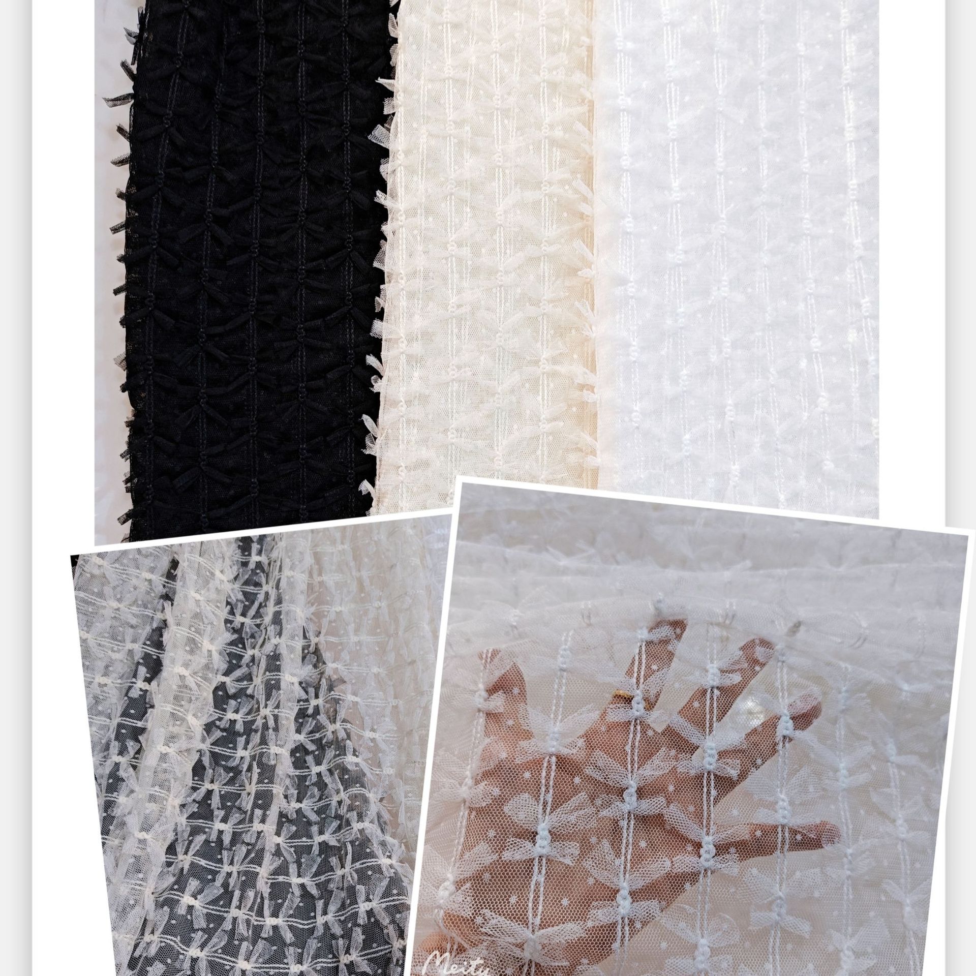 热卖款~时尚款涤纶无弹小点点提花网布立体蝴蝶结钩花 裙装等面料