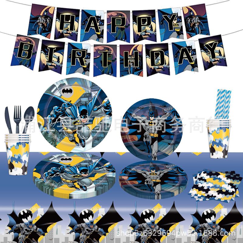 Batman Children's Birthday Theme Party Paper Plates Birthday Banners Paper Cups Banners Party Decoration Supplies Batman Children's Birthday Theme Party Paper Plates Birthday Banners Paper Cups Banners Party Decoration Supplies