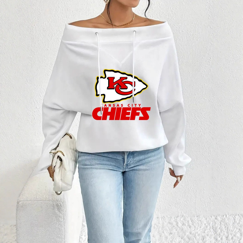 New Amazon Temu Independent Station Cross-Border Women's Loose Casual Printed Baseball Team Off-Shoulder Top Sweatshirt